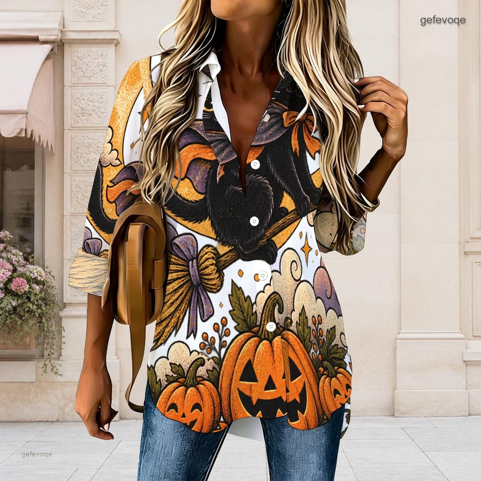 Pumpkin Lantern Halloween - Chemise à col imprimée pour Halloween,