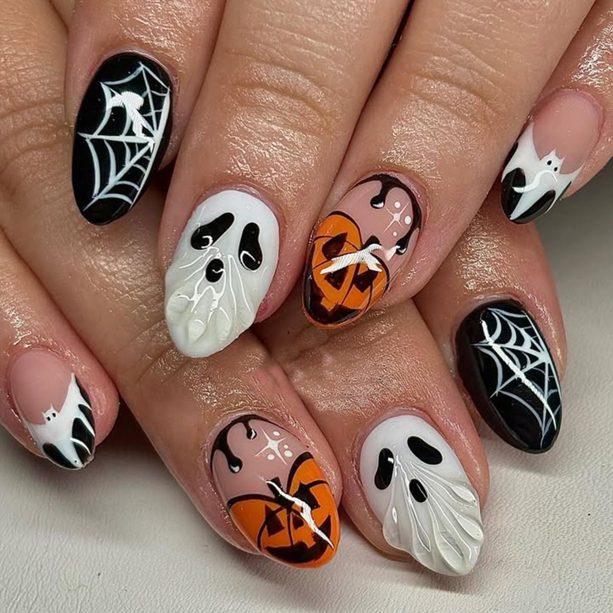Pumpkin Lantern Halloween - Faux ongles Halloween à presser, motifs