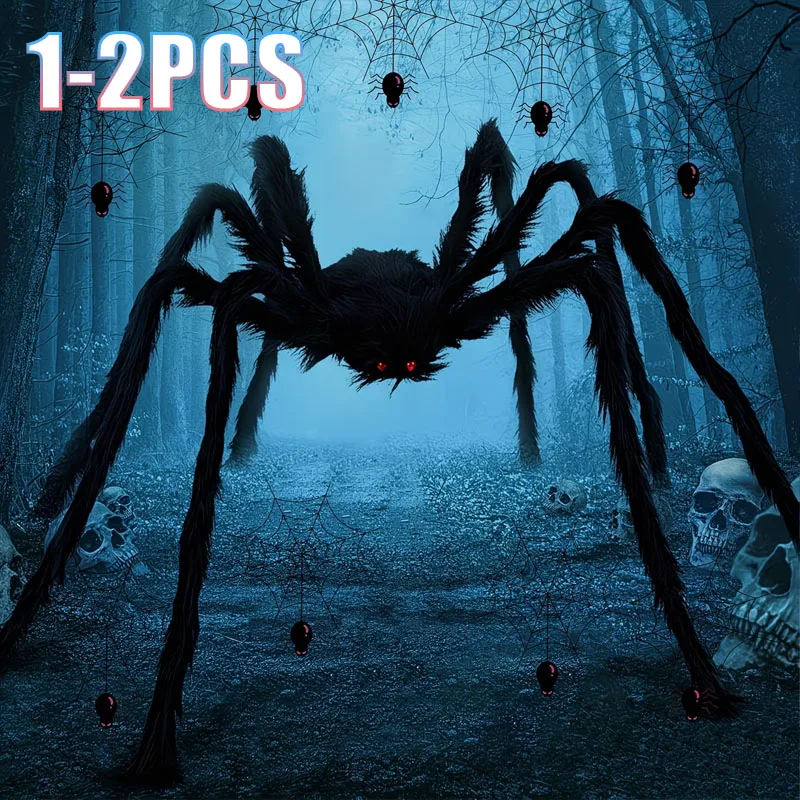 Spider Web Halloween Decoration - 1-2 pièces, araignée en peluche de