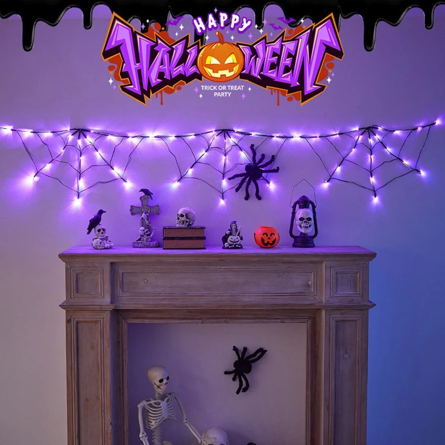 Guirlande lumineuse en toile d - Halloween Led String Lights Orange avis et prix