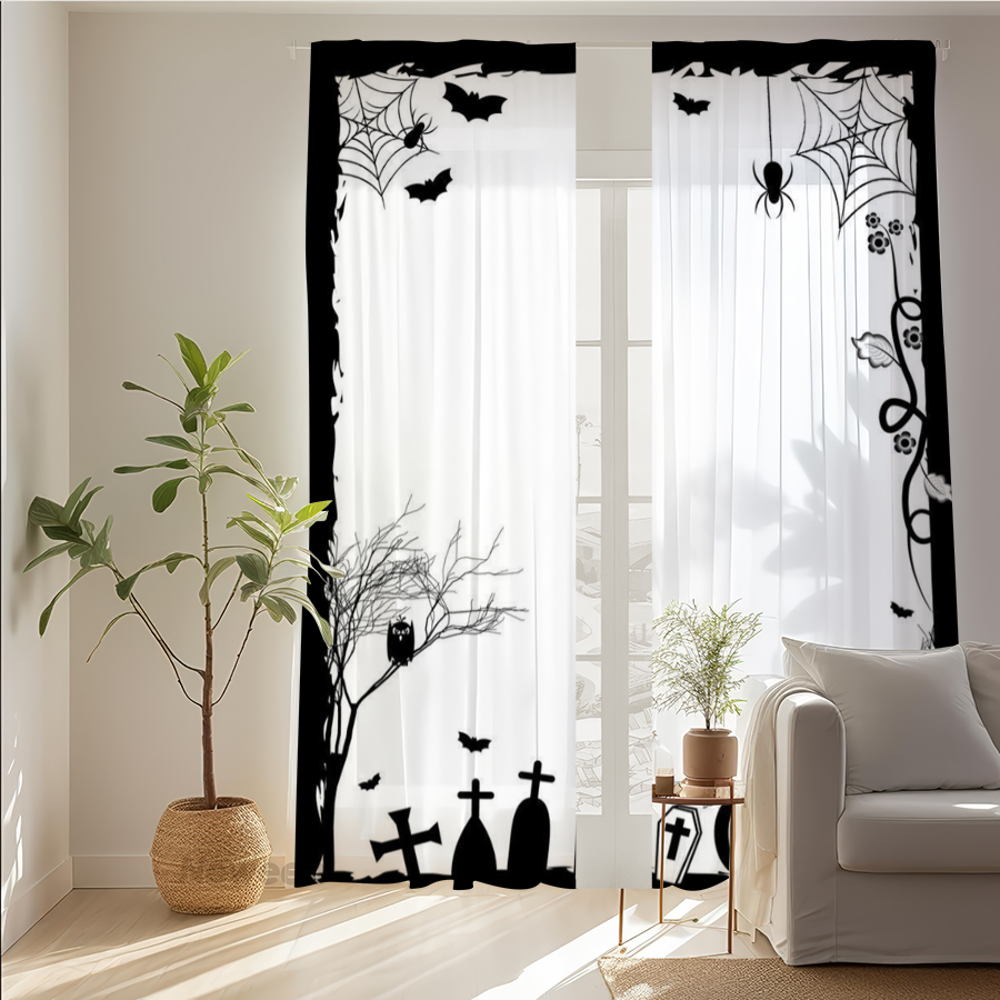 2 rideaux transparents à impre - Spider Web Halloween Decoration avis et prix